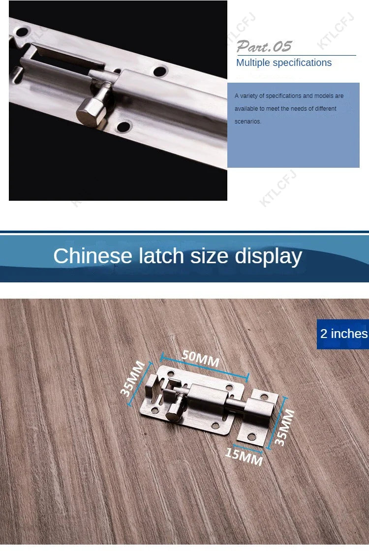 Door Security Slide Latch Lock Stainless Steel Bolt With Solid Heavy Duty Brushed Finish Door Latch Sliding Lock