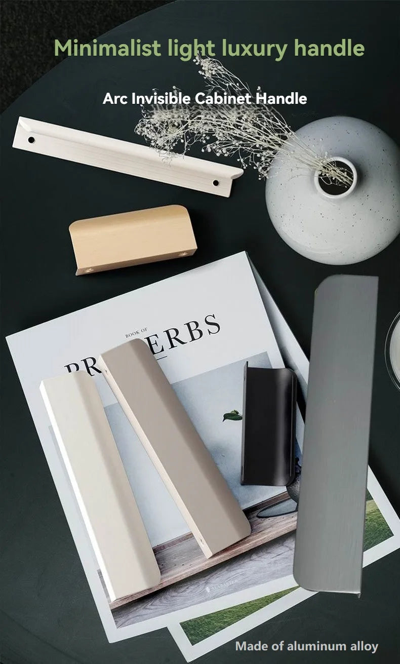 Hidden Minimalist Cabinet Handles for Kitchen Wardrobe | No Drilling Black Edge Pulls | Custom Length 80mm-1200mm Modern Design
