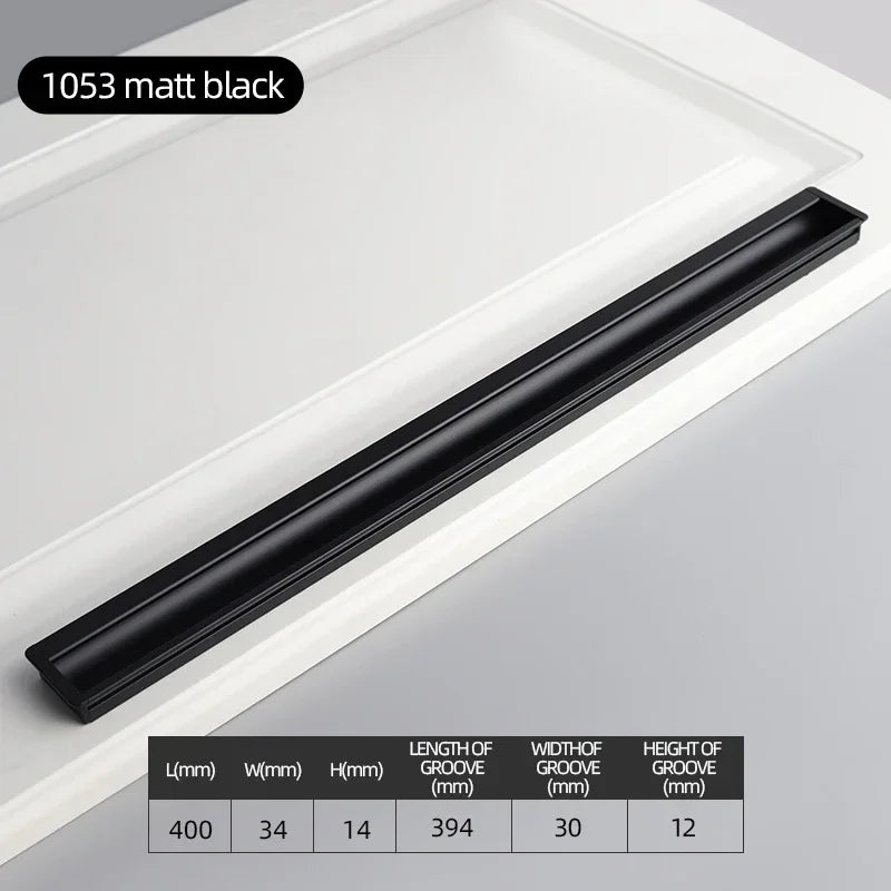 Embedded Hidden Furniture Handles Modern Aluminum Alloy Wardrobe Door Pulls Matte Black Kitchen Cabinets Knob Decoration Handles