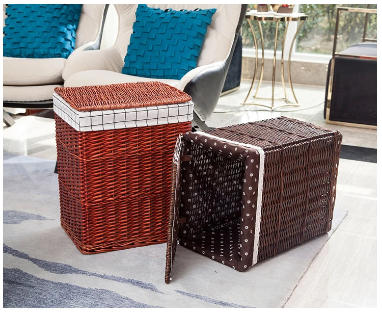 Large Capacity Rattan Laundry Basket - Vine Woven Storage with Cover, Simple and Elegant Dirty Clothes Organizer for Home