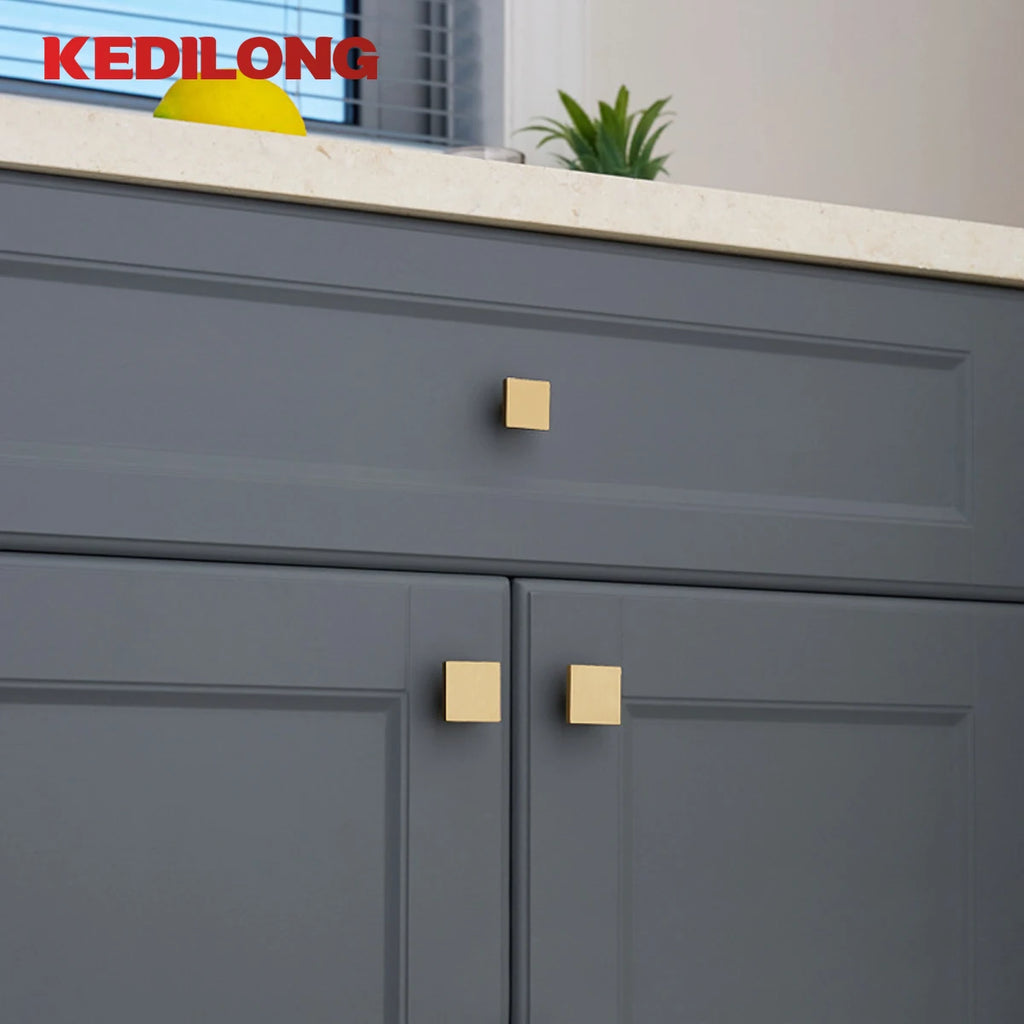 Modern solid brass single hole cabinet door Pull handle Simple wardrobe drawer Cabinet light luxury square knob