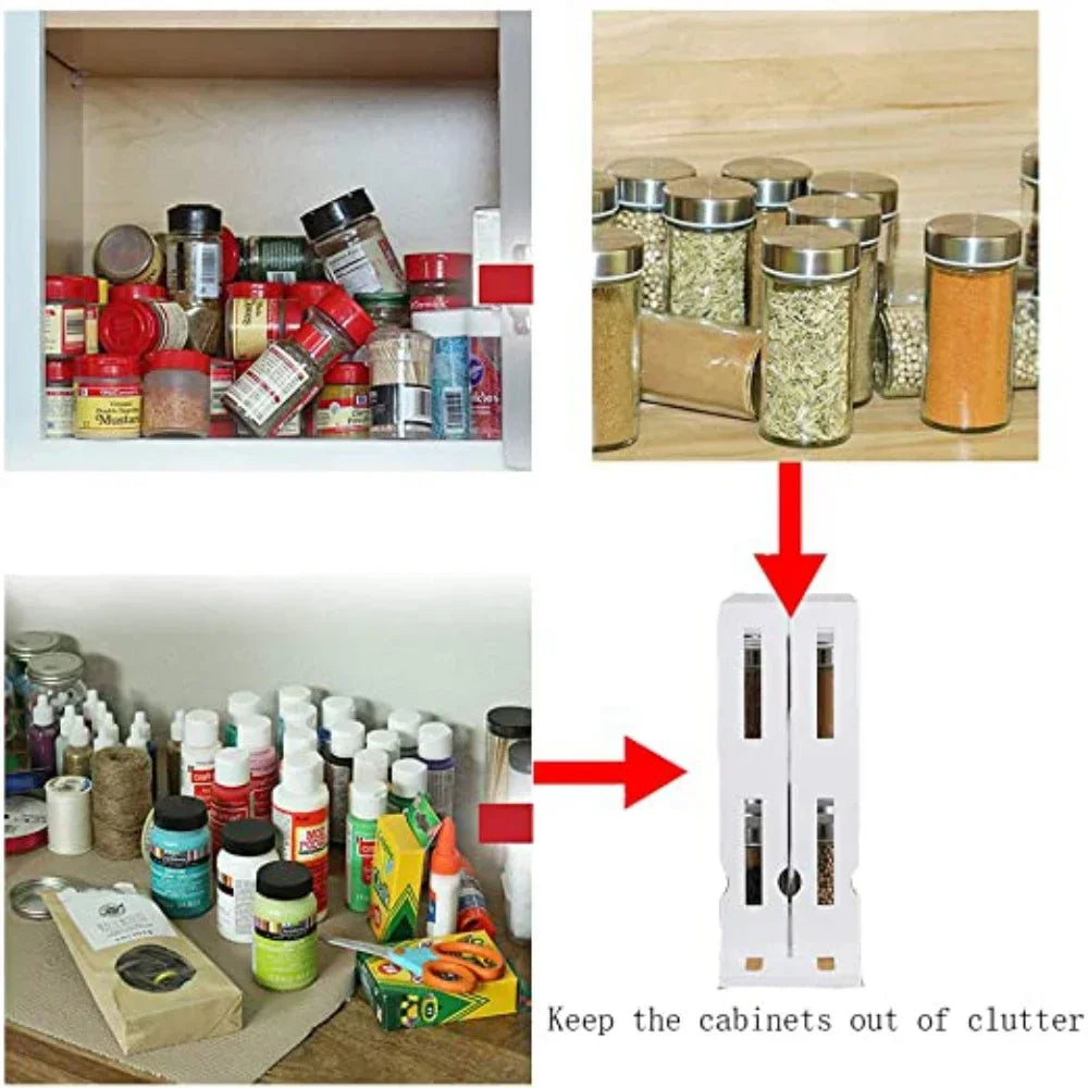 Spice Organizer Rack Multi-function 2 Tier Rotating Storage Shelf Slide Kitchen Cabinet Cupboard Organizer Kitchen Storage Rack