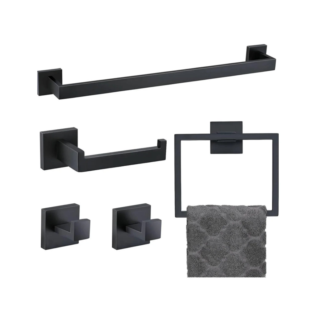 Bathroom Hardware Accessories Set 5-Pieces Bath Towel Bar Set Towel Racks Wall Mounted Stainless Steel for Bathroom Toilet