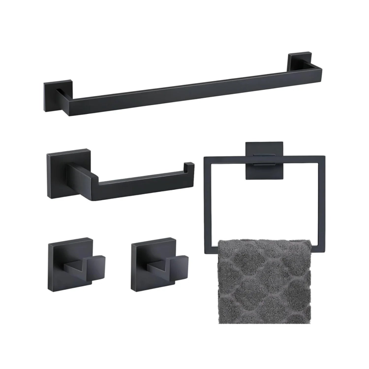 Bathroom Hardware Accessories Set 5-Pieces Bath Towel Bar Set Towel Racks Wall Mounted Stainless Steel for Bathroom Toilet