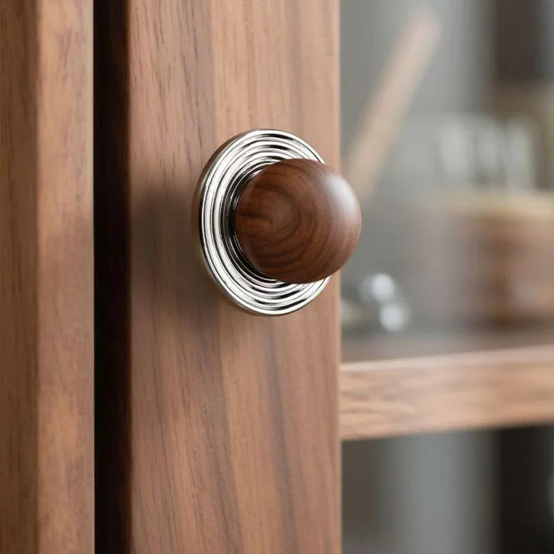 Modern Walnut Wood Brass Cabinet Door Handle Silver Wardrobe Cupboard Furniture Pulls Single Hole Drawer Knobs Cabinet Handles
