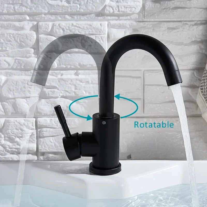 Modern Faucet Bathroom Modern Household Basin Tap  Black/Silver Sink Vessel Stainless Steel Hot and Cold Water Mixer Tap