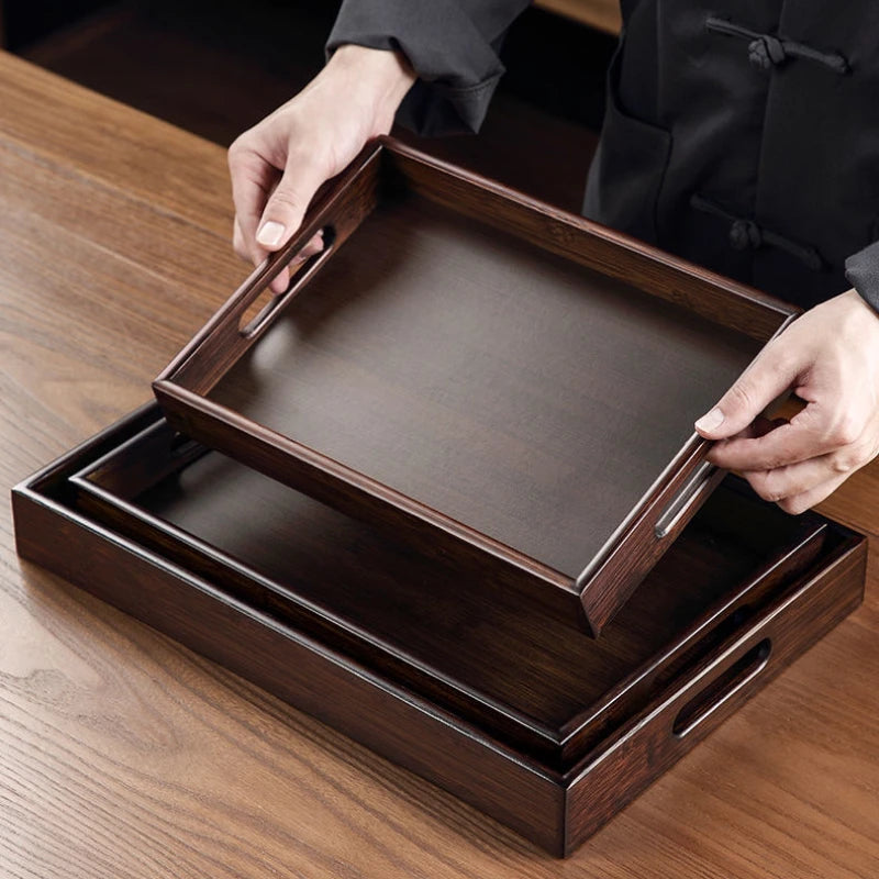 Wooden Food Tray Solid Wood Serving Tray With Handle Rectangular Wooden Dinner Bread Fruit Food Plate