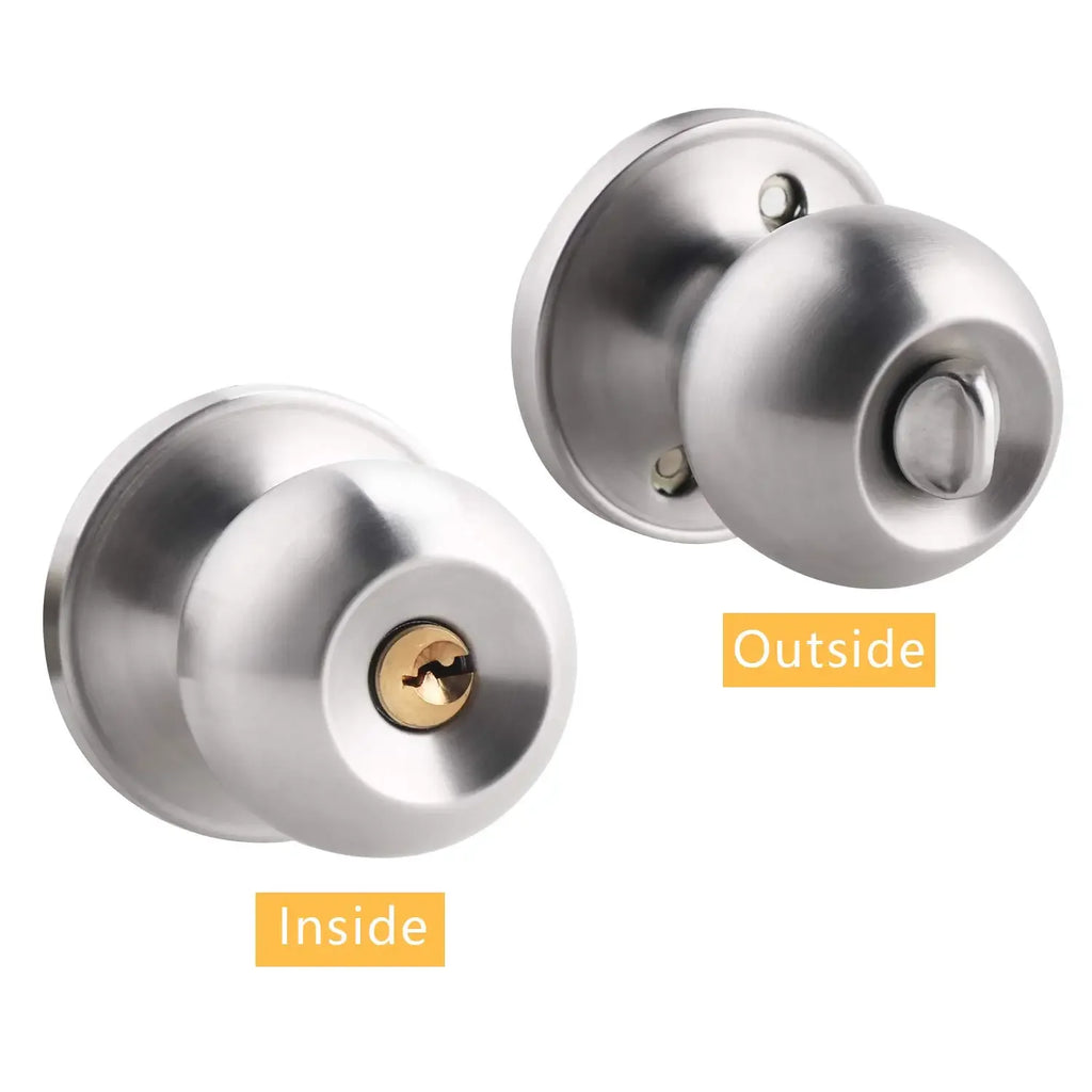 Keyed Entry Door Knob with Lock Round Door Knobs Stainless Steel Interior and Exterior Door Lock for Bedroom Bathroom