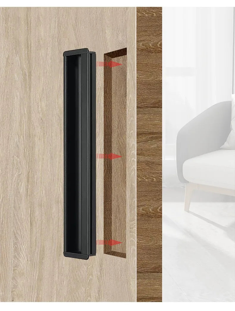 Embedded Hidden Furniture Handles Modern Aluminum Alloy Wardrobe Door Pulls Matte Black Kitchen Cabinets Knob Decoration Handles