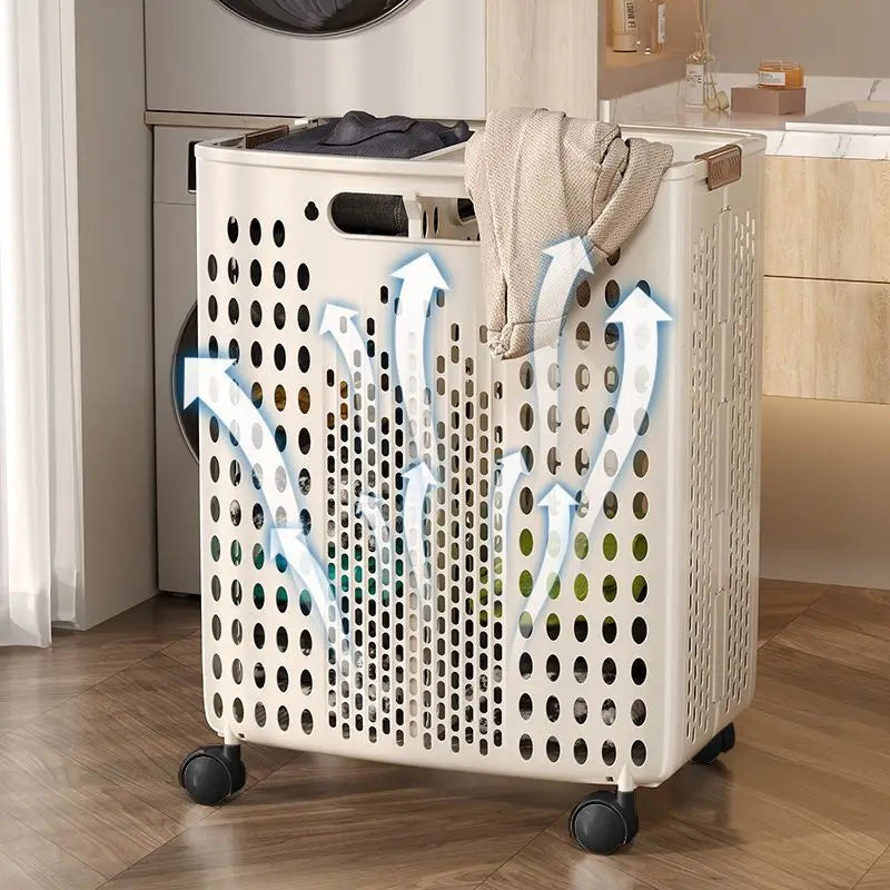 1 Piece, Available in Two Colors, Foldable Laundry Basket for Home Bathroom, Large Capacity with Wheels, Simple Design for Storing Dirty Clothes in Bathroom/Toilet [No Divider in the Middle]