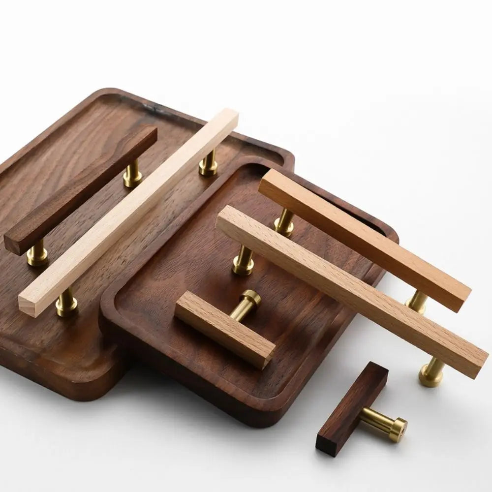Light Luxury Walnut Wood Wood Cabinet Handles Luxury Design Beech Wood Door Knobs Minimalist Modern Cabinet Pulls Closet