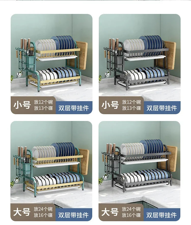 Stainless Steel 2-Tier Dish Drying Rack for Kitchen Countertop, Space Saving Plate Utensil Organizer Dish Drainer Rack