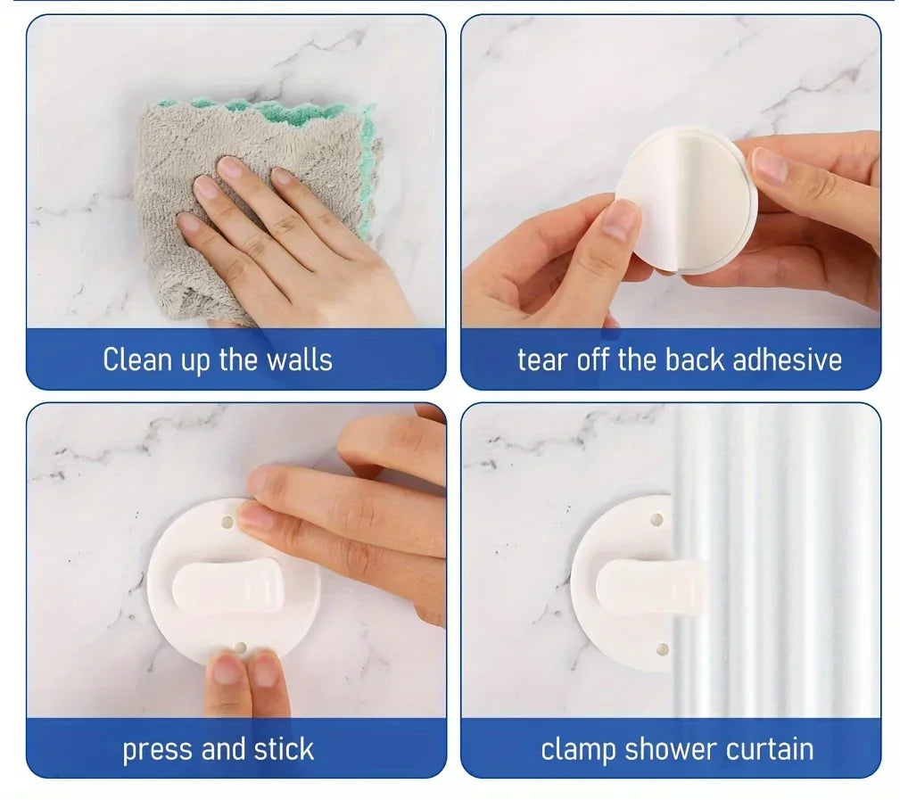 Shower Curtain Clips Shower Room Curtain  Adhesive Windproof Splash Clips Bathroom Curtain Weight Clip Windproof Splash Guard