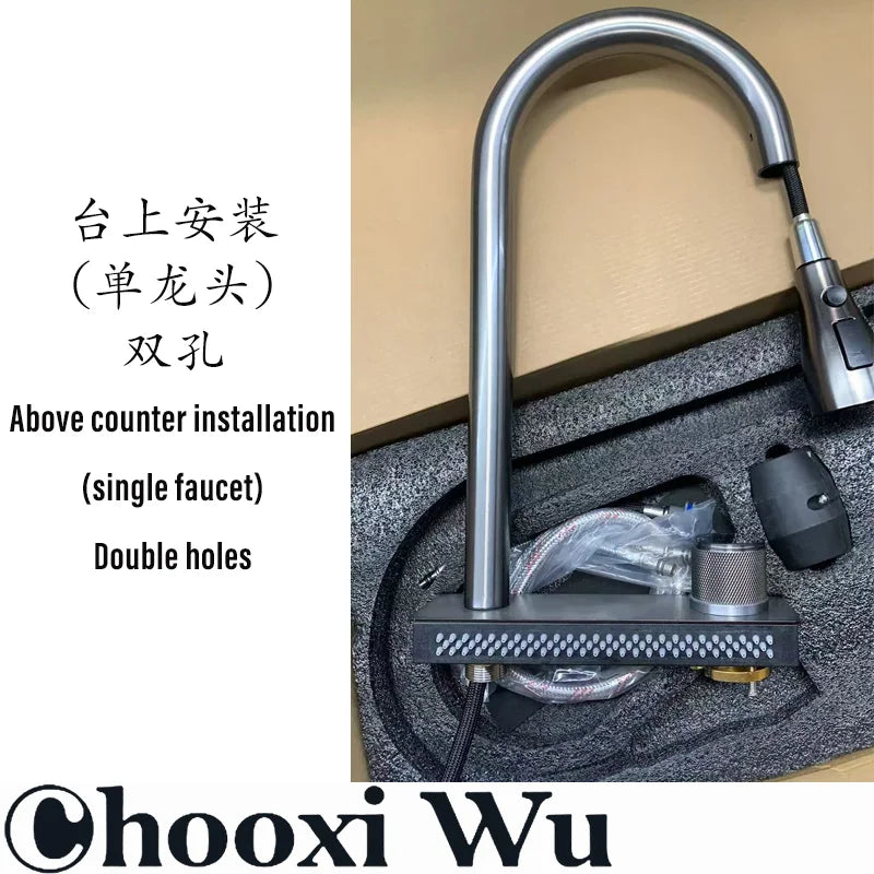 Waterfall Sink Pull Type Kitchen Faucet Hot Cold Mixer Vegetable Wash Tap Basin Multiple Water Outlets Rotation Flying Rain Tap