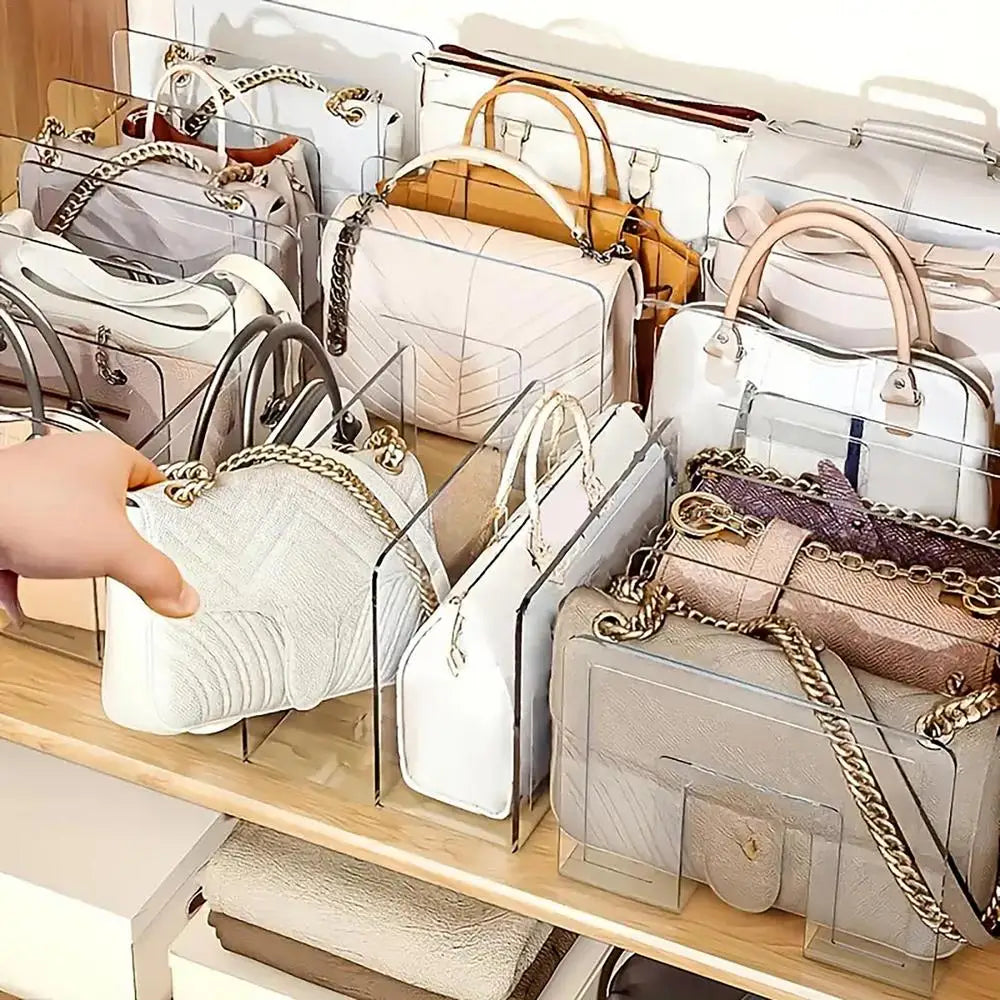 Handbag storage rack Organizer 4 Slots Transparent Closet Purse Storage rack Acrylic wardrobe Bag storage holder Purse Display