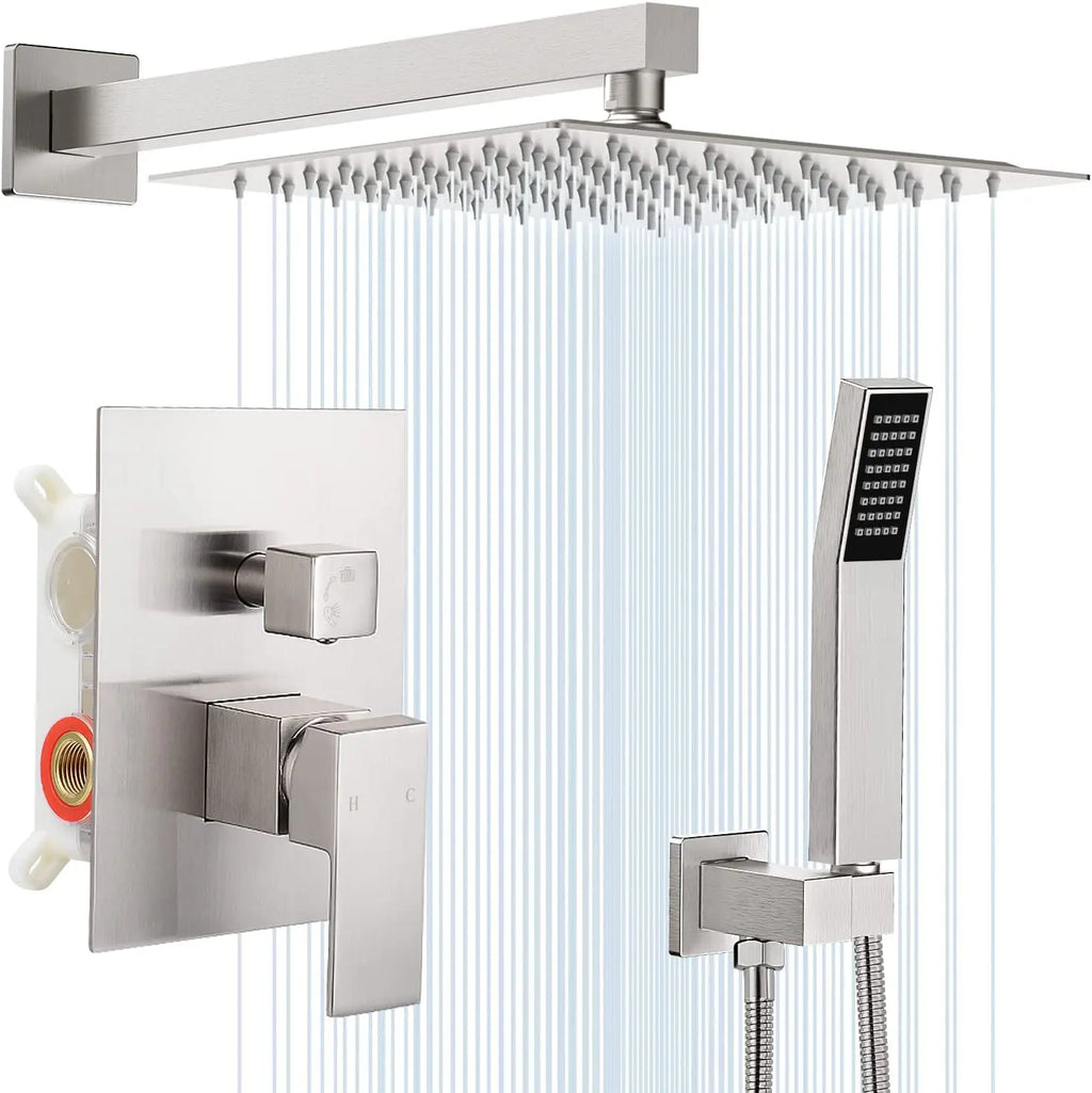 Brushed Nickel Brass Shower Faucet 2/3 Ways Shower Sets Rainfall Shower Head Mixers with Embed Box Bathroom Taps Hot Cold Water