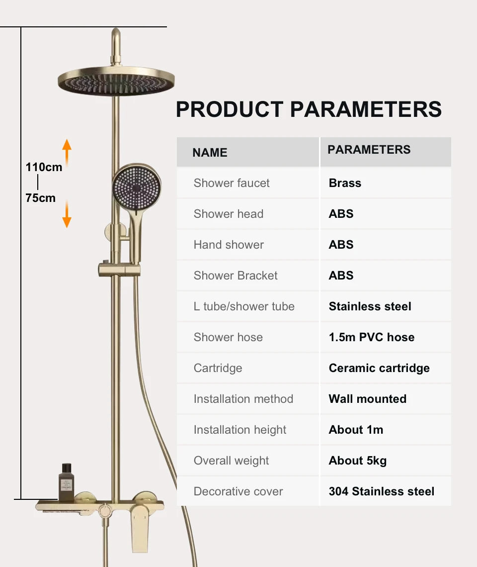 Bathroom Shower System Set Brushed Gold Hot Cold Bathroom Faucet Accessories Rain Shower Head Hot Cold Bathroom Shower Set