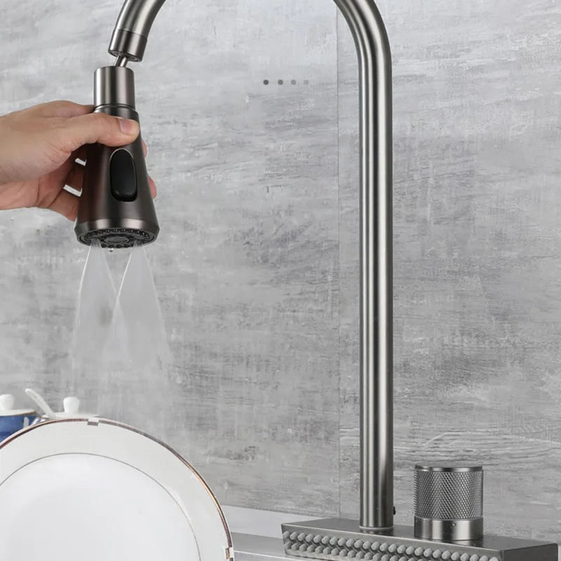 Waterfall Sink Pull Type Kitchen Faucet Hot Cold Mixer Vegetable Wash Tap Basin Multiple Water Outlets Rotation Flying Rain Tap