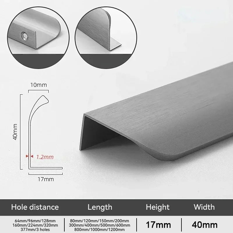 Simple Hidden Cabinet Handles  Kitchen Cupboard Door Pulls Elegance Long Handles Aluminum Alloy  Furniture Handle Hardware