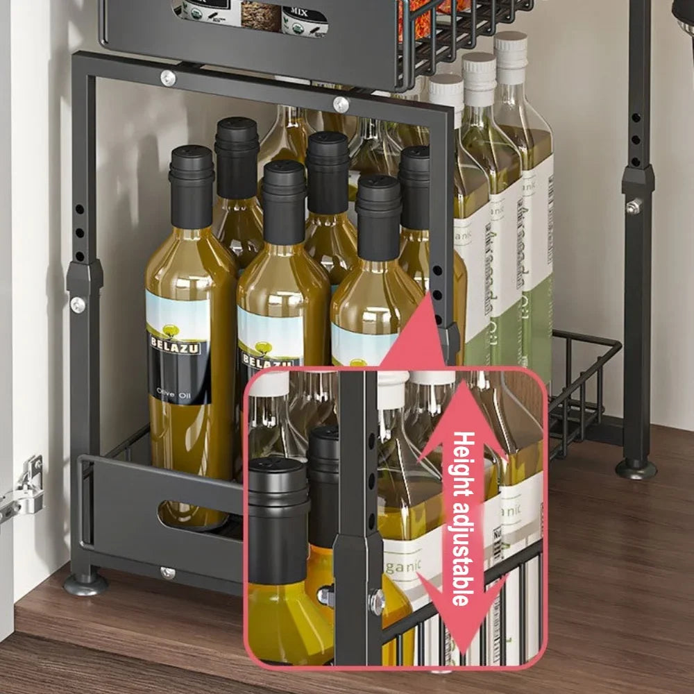 Pull-Out Cabinet Organizer - Adjustable Storage Shelf for Spices, Dishes & Kitchen Essentials | Multi-Purpose Drawer Rack