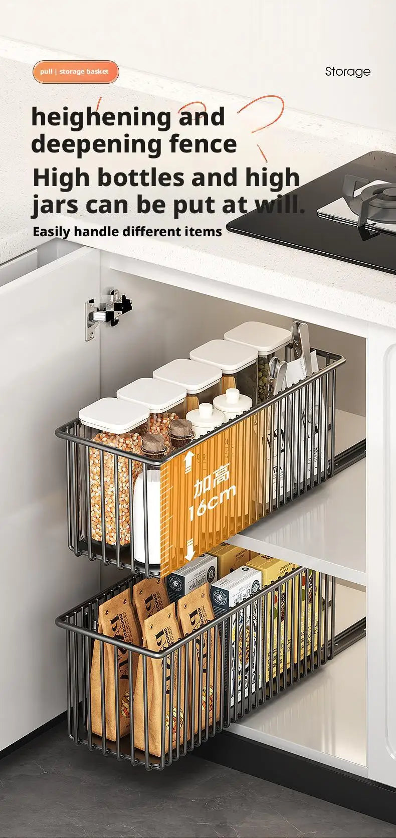Pull Out Cabinet Organizer Basket Under The Sink Slide-out Drawer Storage Box Kitchen Sideboard Sliding Drawer Rack Shelf