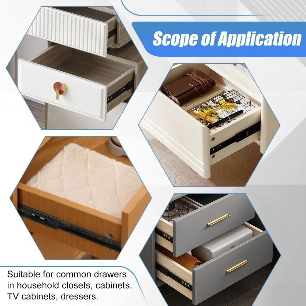 Black Drawer Slides Smooth Operation Heavy Duty Ball Bearing Drawer Rails Steel Easy Installation Full Extension Rails Kitchen
