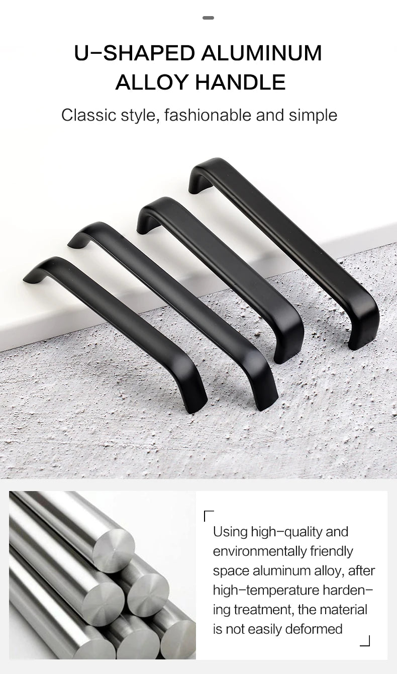 Modern Furniture Handles Black Wardrobe Door Pulls Silver Long Drawer Pulls Bathroom Cabinet Handle Aluminum Alloy Curved Handle