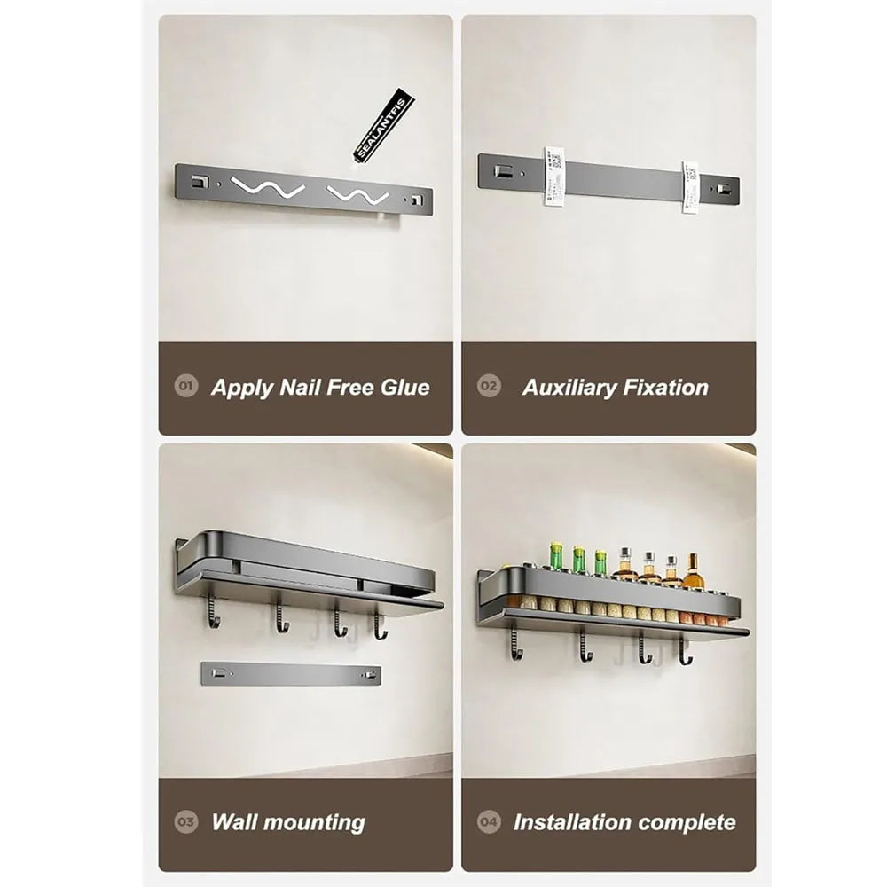 Utensil Rack Spice Rack Wall Mount Over the Stove Shelf Spice Organizer Shelf For Stove Cabinet Pantry Door Spice Shelf Hanging