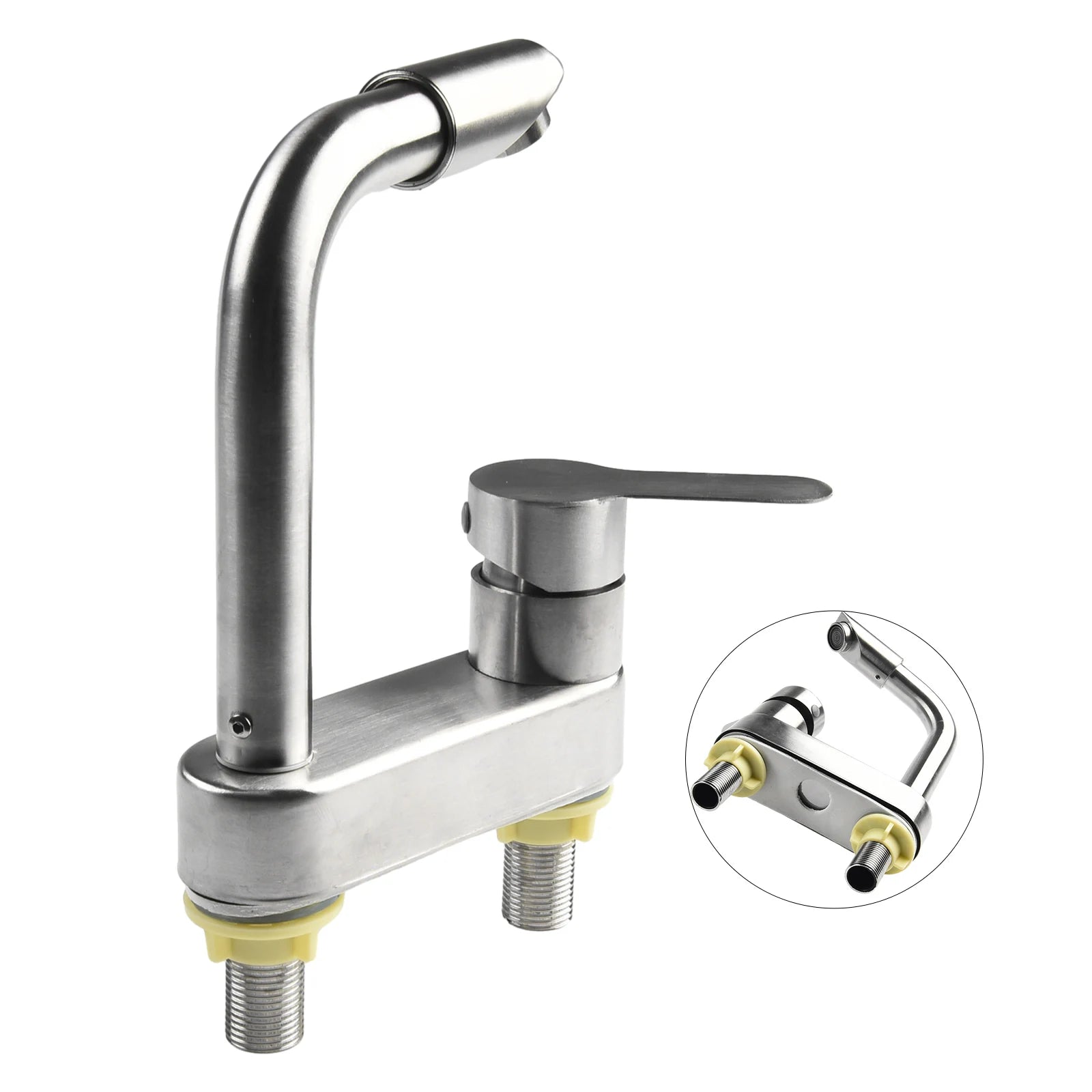 Stainless Steel Basin Faucet Sink Faucet Tap Cold And Hot Mixer Tap 2 Holes Single Handle Deck Mounted Tap