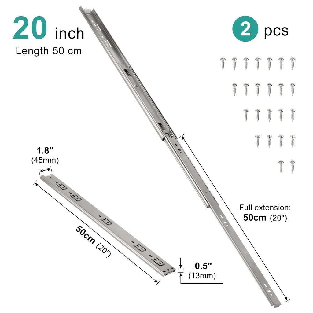 Drawer Rail 10~20Inch Stainless Steel Ball Bearing Slides Drawer Sliding Track 3-Section Full Extension Cabinet Furniture Slides