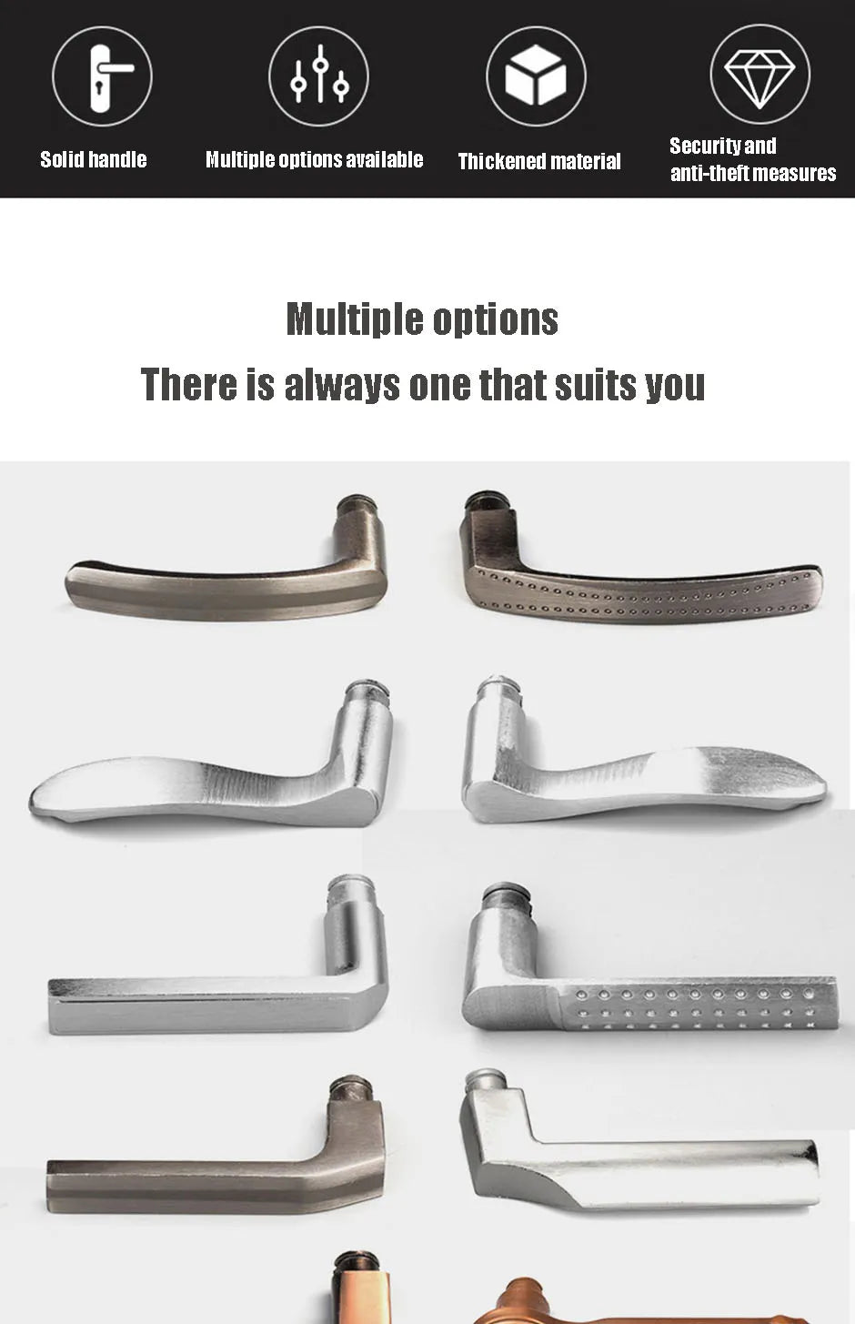 Solid Handle For Anti-theft Door Durable Non Rusting  Thickened Material Household Door Room Bedroom Universal Handle
