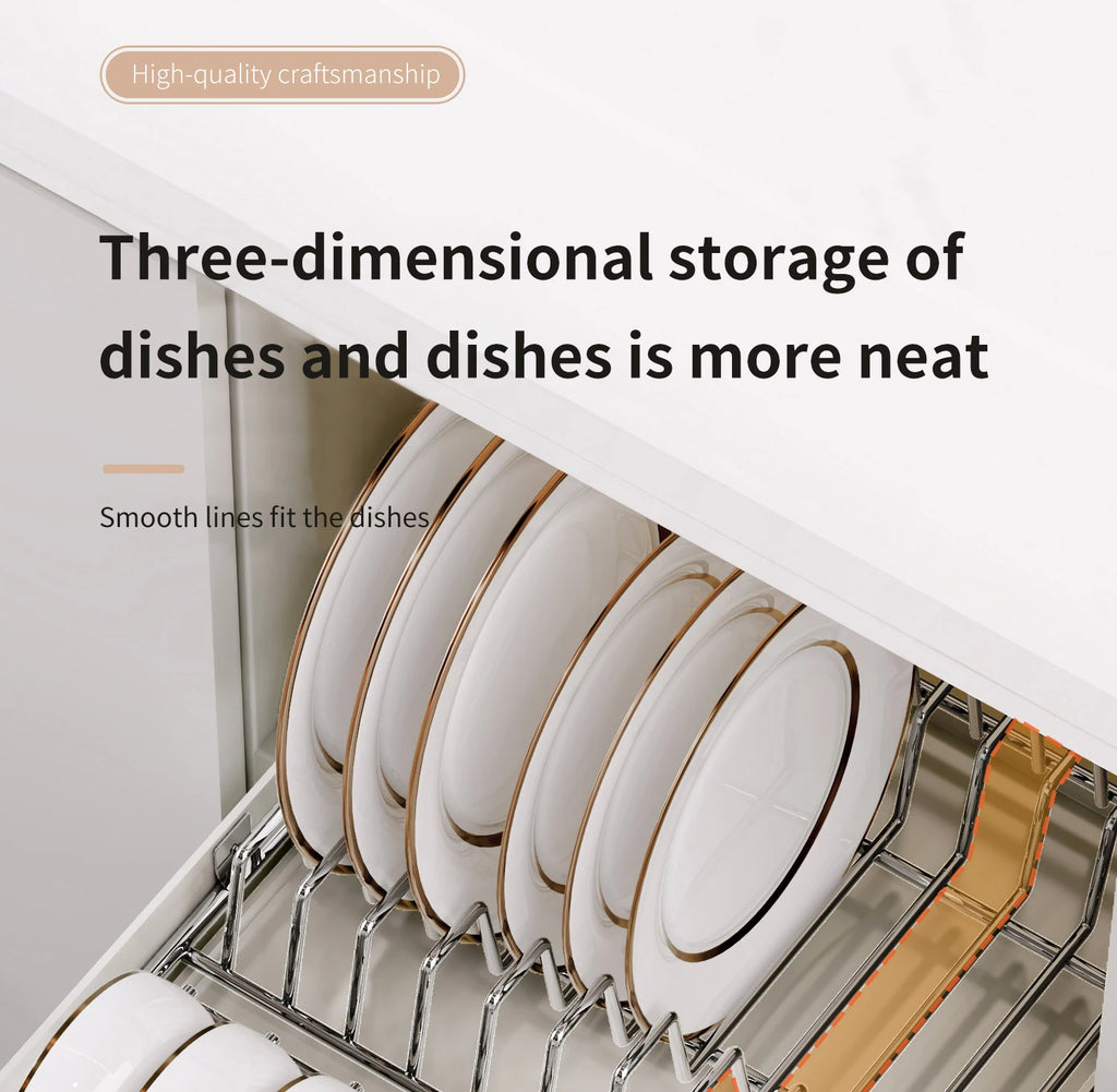 Drawer Wooden Handle Kitchen Dish Storage Rack Divider Dish Pullout Slider Punch-free Drawer Organiser Spice Racks Drainer Shelf