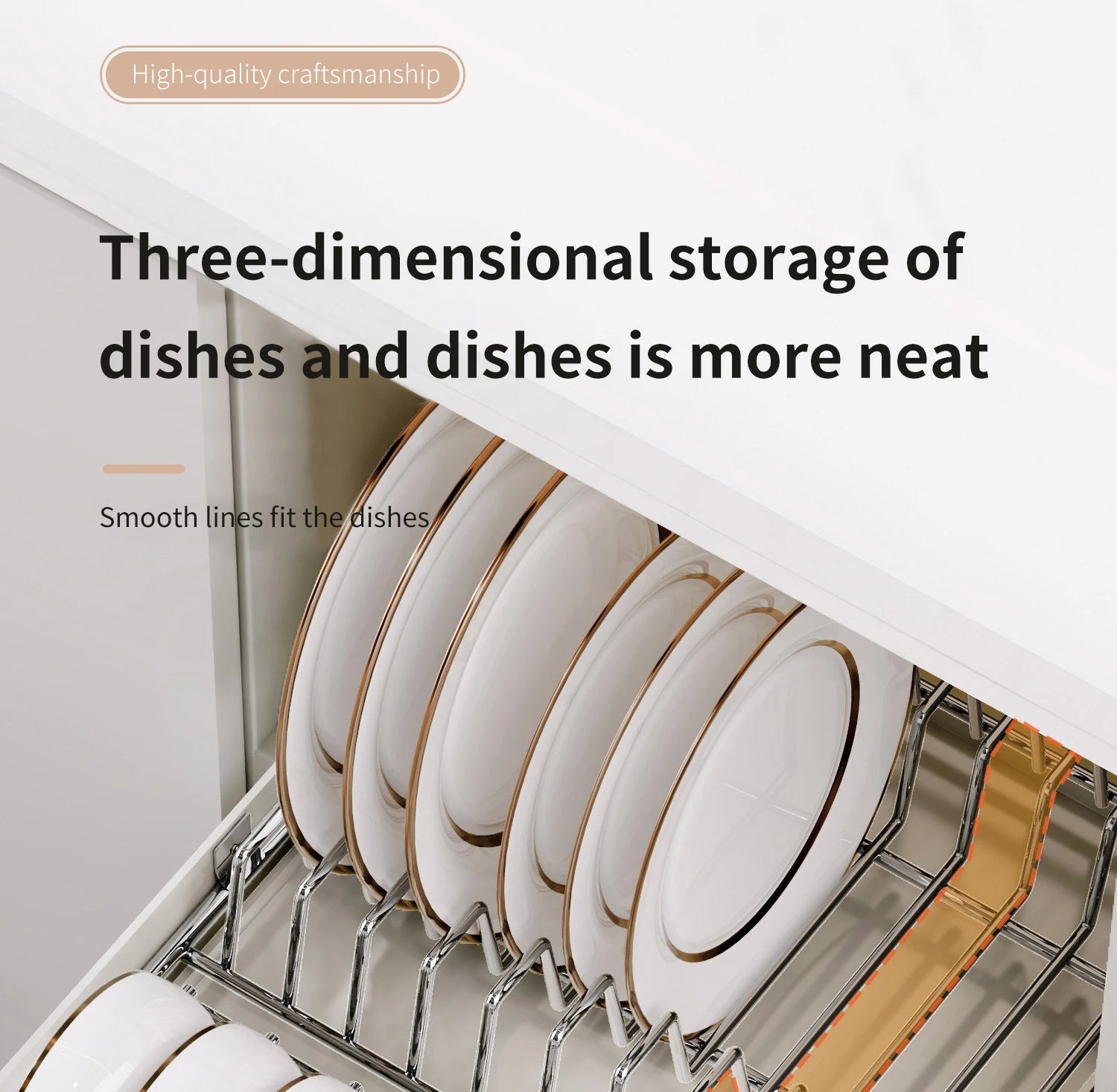Drawer Wooden Handle Kitchen Dish Storage Rack Divider Dish Pullout Slider Punch-free Drawer Organiser Spice Racks Drainer Shelf
