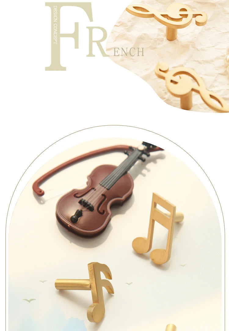 Musical Note Brass Furniture Handles and Knobs for Kitchen Cabinet Modern Dresser Door Handle Drawer Pulls