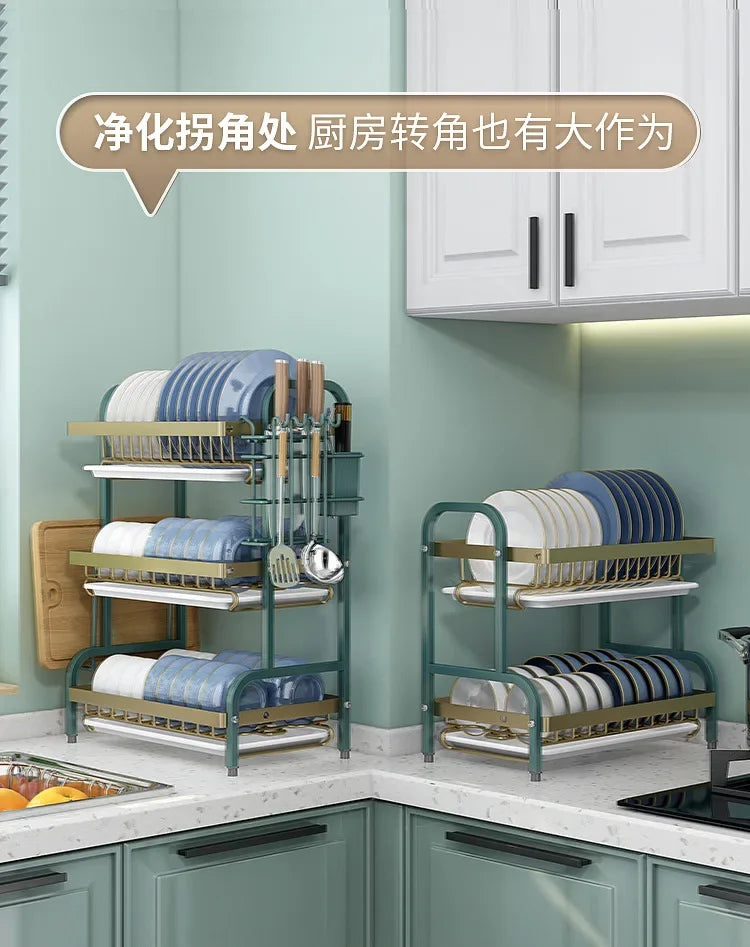 Stainless Steel 2-Tier Dish Drying Rack for Kitchen Countertop, Space Saving Plate Utensil Organizer Dish Drainer Rack