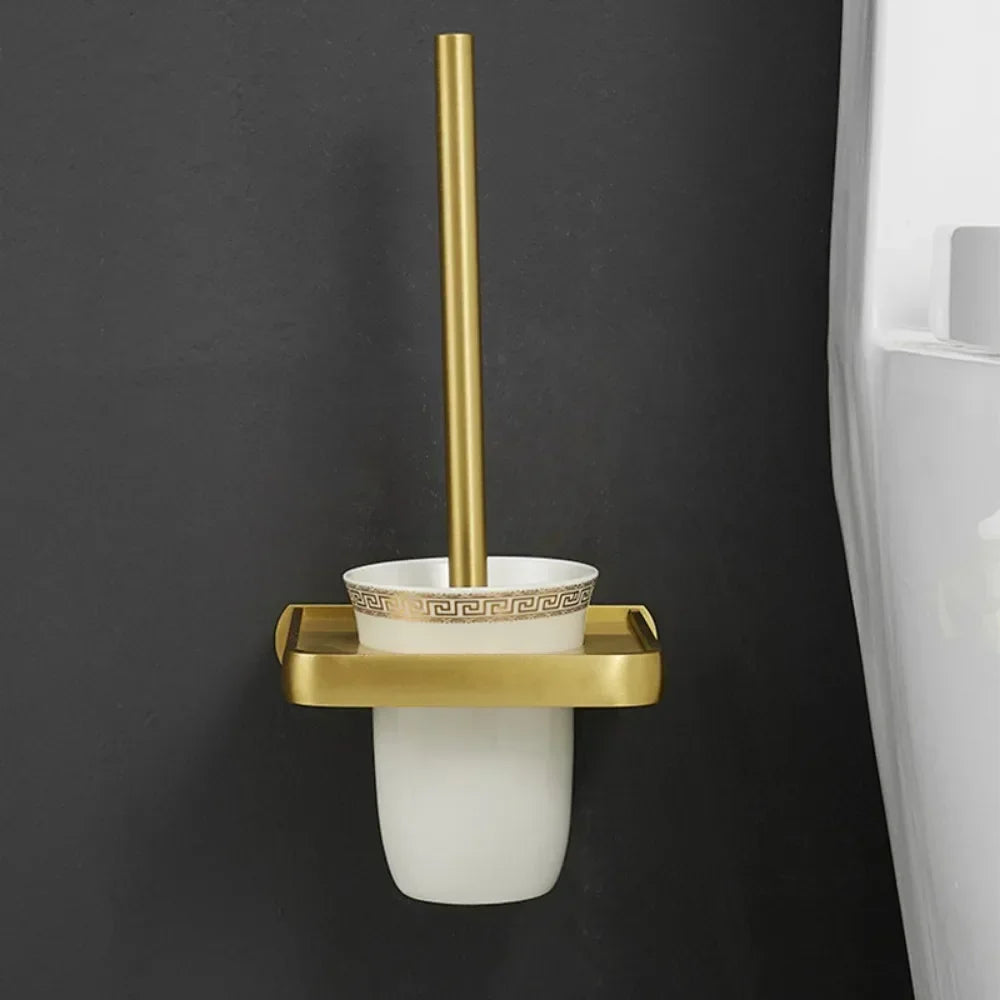 Bathroom Accessories Brushed Gold Space Aluminum Towel Rack Shelf European Hardware Pendant Set Storage Bar Paper Holders