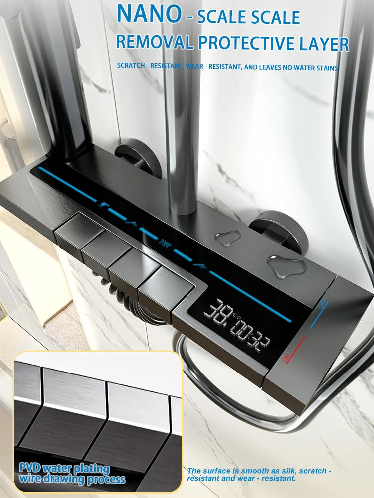 Bathroom Shower System Sets Piano Button Ambient Light Digital Display Pressurization Rain Faucets Shower Set