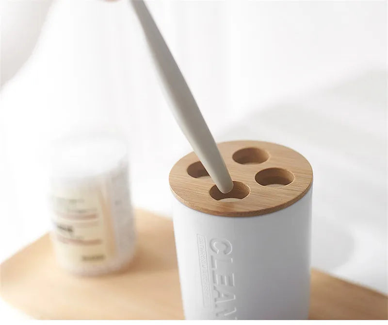 Bamboo Bathroom Accessories Toilet Brush Toothbrush Holder Gargle Cup Soap Holder Lotion Dispenser Bathroom Essential Accessory