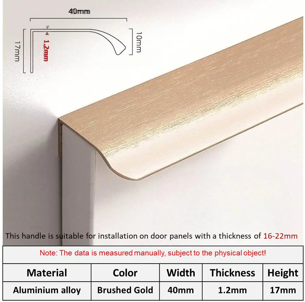 Hidden Minimalist Cabinet Handles for Kitchen Wardrobe | No Drilling Black Edge Pulls | Custom Length 80mm-1200mm Modern Design