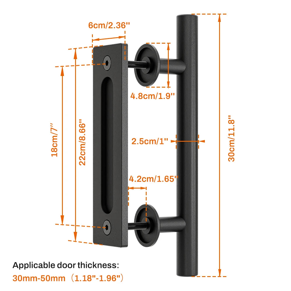 Barn Door Handle Black Circular Double Sided American Wooden Door Indoor Sliding Door Mobile Door Handle All Black Reinforced