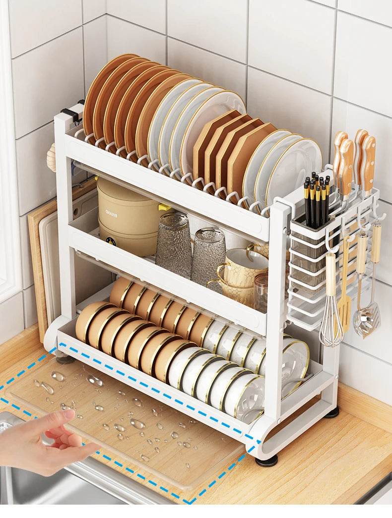 Kitchen Dish Storage Rack, External Hook Plate Organizer, Multi-Function Home Plate Holder, Compact Dish Organizer