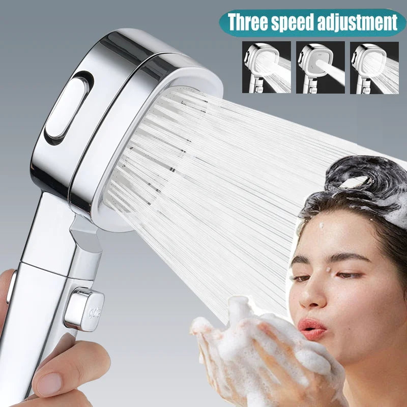Bathroom Booster Shower Head with Filter, 3 Modes Adjustable Spray, Large Flow High Pressure Handheld Shower Head, Silver Shower