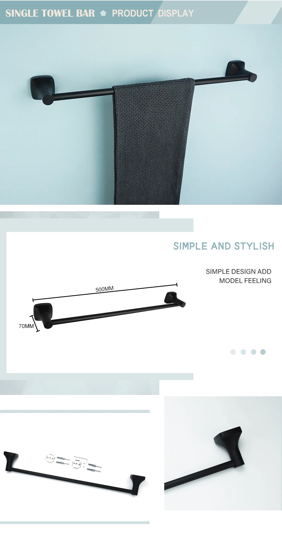 Matte Black Bathroom Accessories Set Wall Mount Stainless Steel Clothes Hook Toilet Paper Holder Towel Bar Hardware Pendant