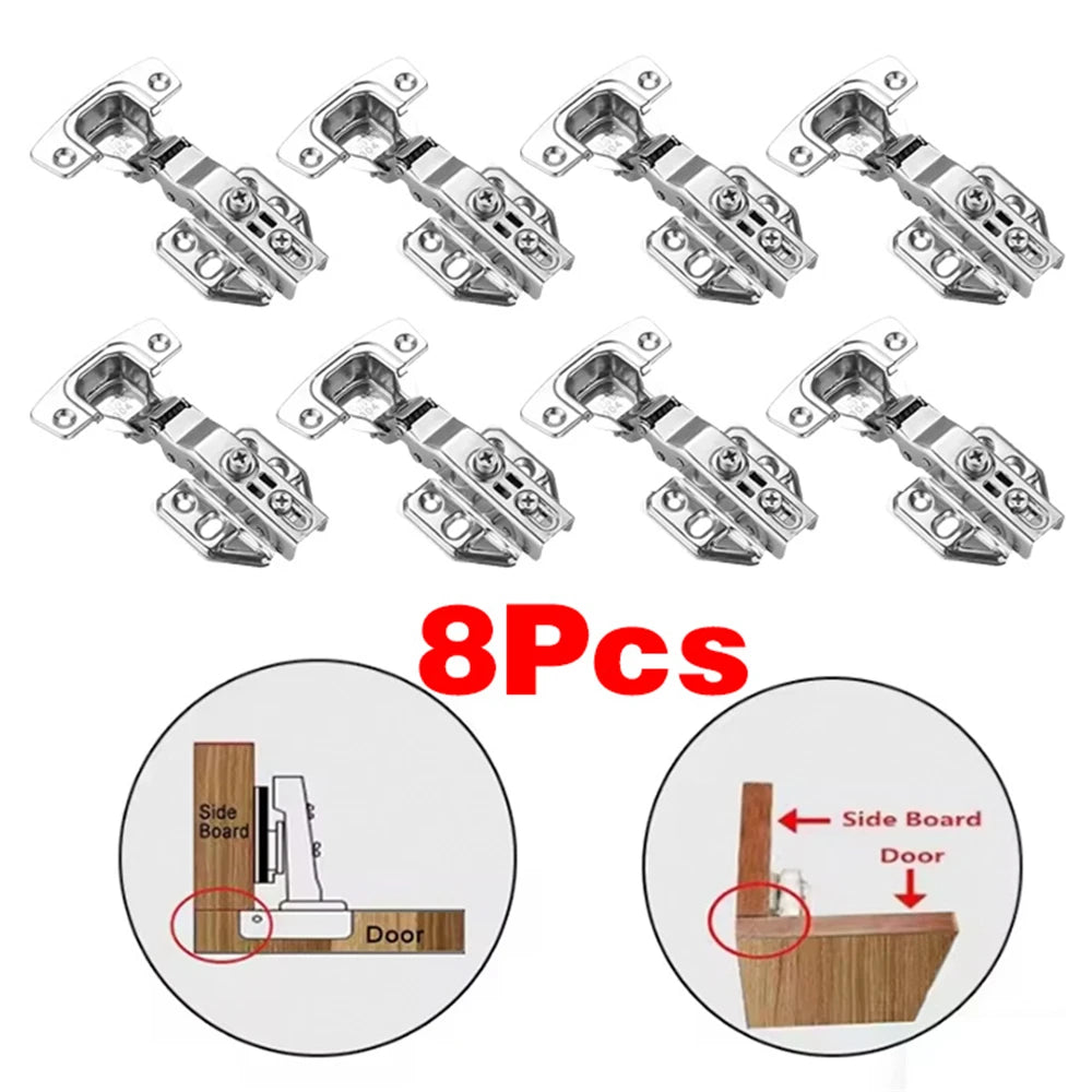 2-8 Pcs Stainless Steel Cabinet Door Hinges Hydraulic Damper Buffer Soft Close Quiet Wardrobe Door Concealed Hinges with Screws