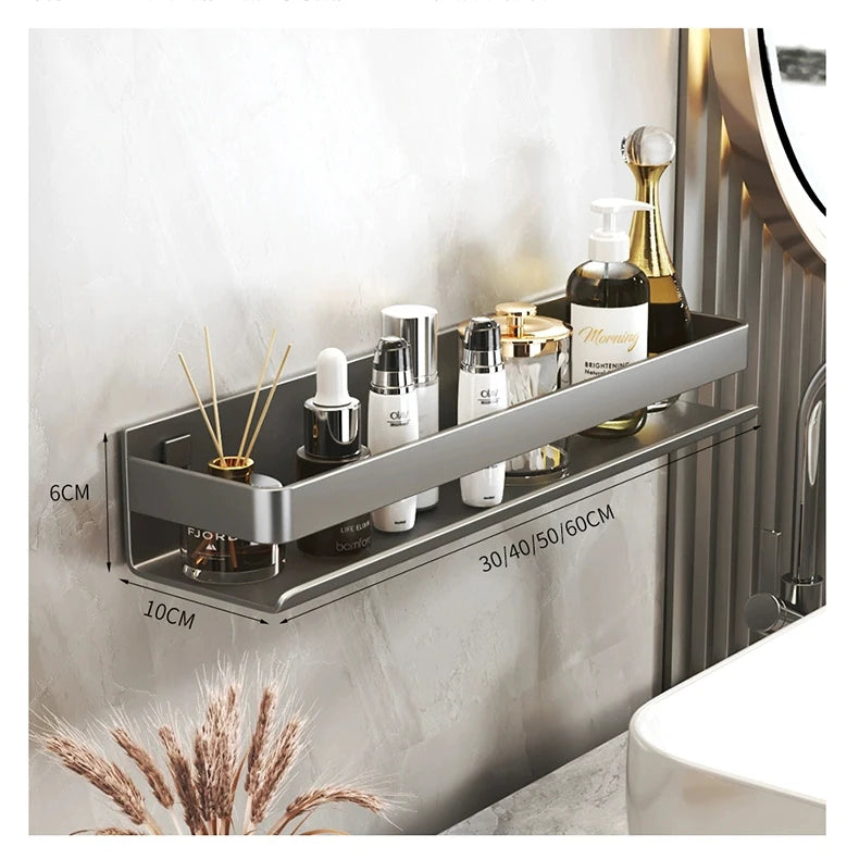 Bathroom Accessories Shelf Organizer Shower Storage Rack Gray Wall Mounted Space Aluminum Toilet Shampoo Holder Shelves 30-50CM