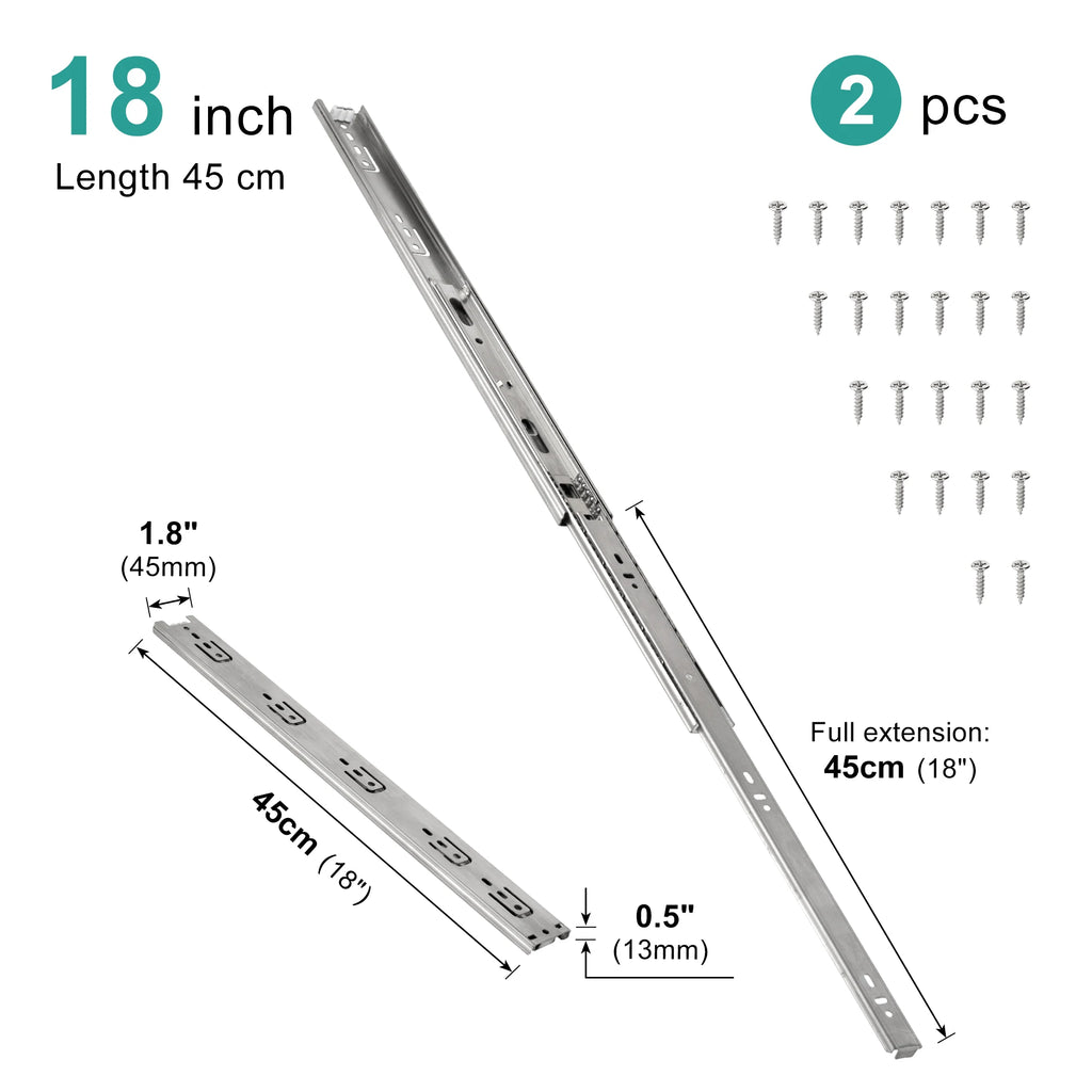 Drawer Rail 10~20Inch Stainless Steel Ball Bearing Slides Drawer Sliding Track 3-Section Full Extension Cabinet Furniture Slides