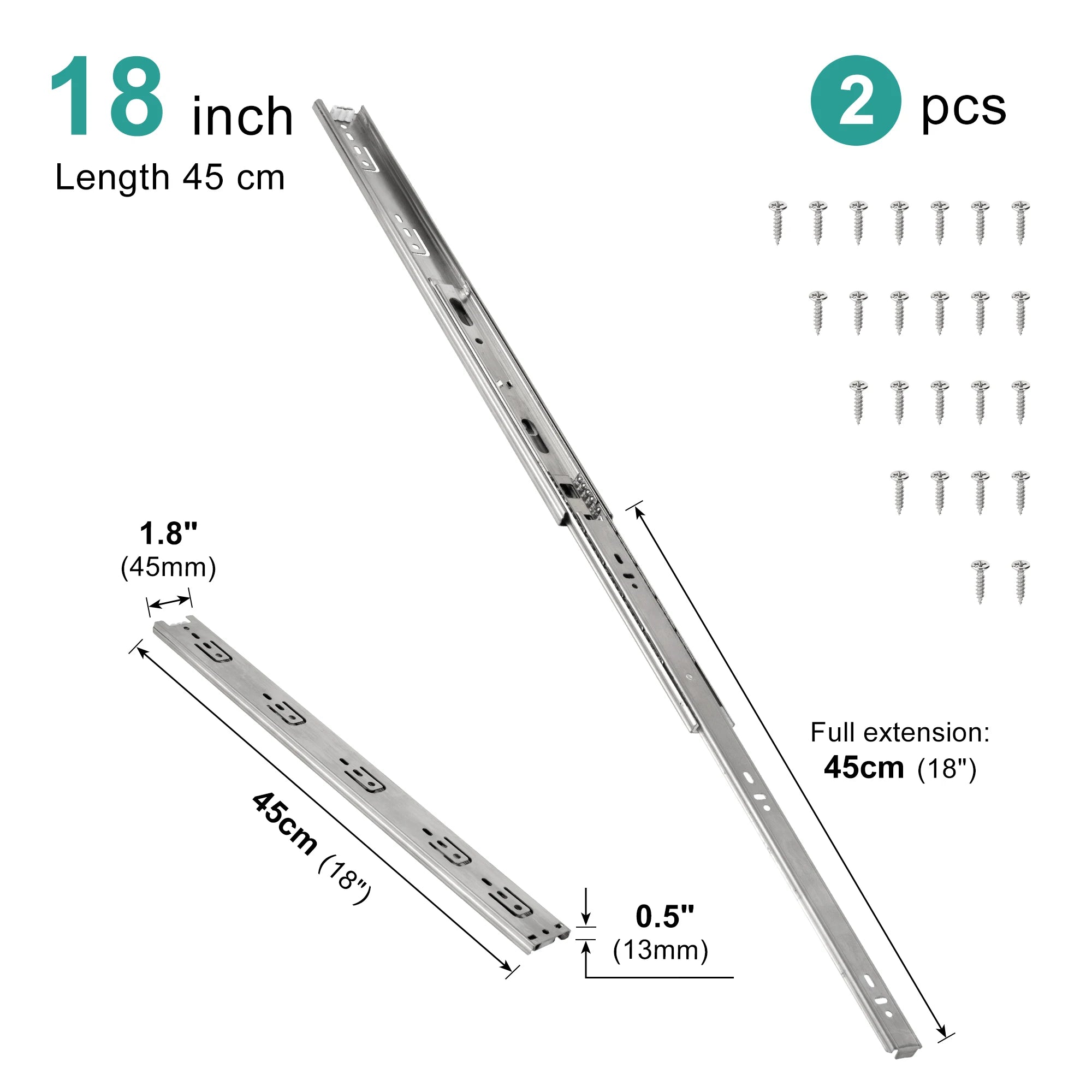 Drawer Rail 10~20Inch Stainless Steel Ball Bearing Slides Drawer Sliding Track 3-Section Full Extension Cabinet Furniture Slides