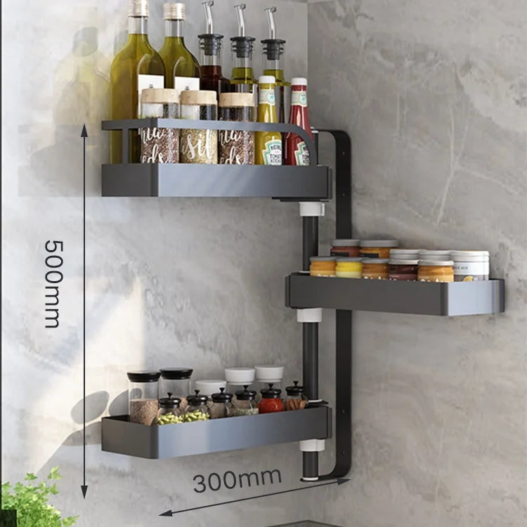 Over Sink Kitchen Rack Black Kitchen Storage Stand Wall-mounted Spice Rack Punch-free 360 Rotation Kitchen Spice Organizer Shelf