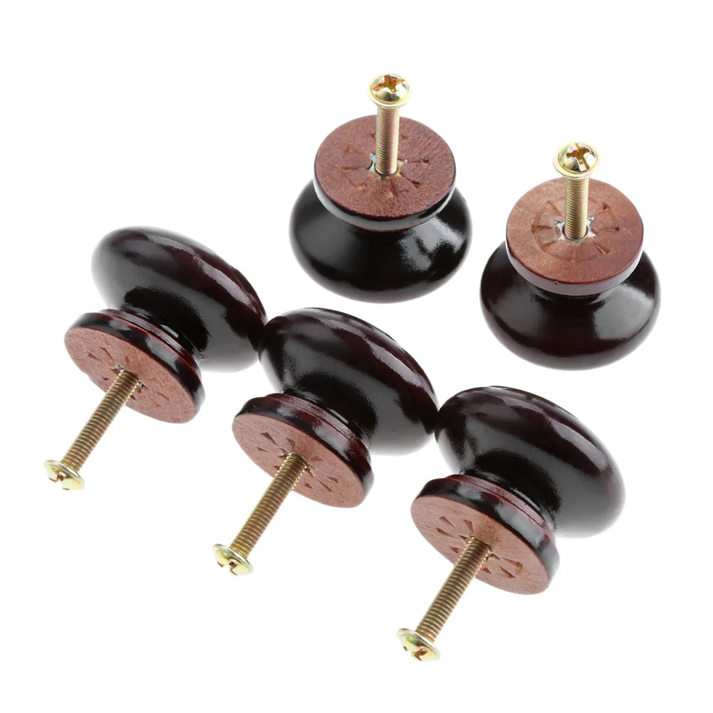 5Pcs Wood Cabinet Drawer Wardrobe Knobs Wooden Furniture Handles Cabinet Knobs and Handles Kitchen Door Pulls Furniture Hardware