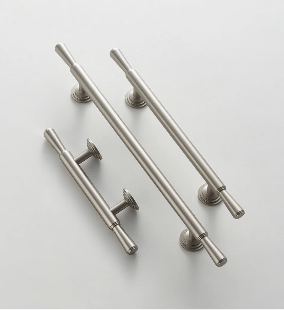 Nurlin Solid Brass Nickel Brushed Luxurious Silver French Modern Cabinet Handles Tbar Wardrobe Knobs